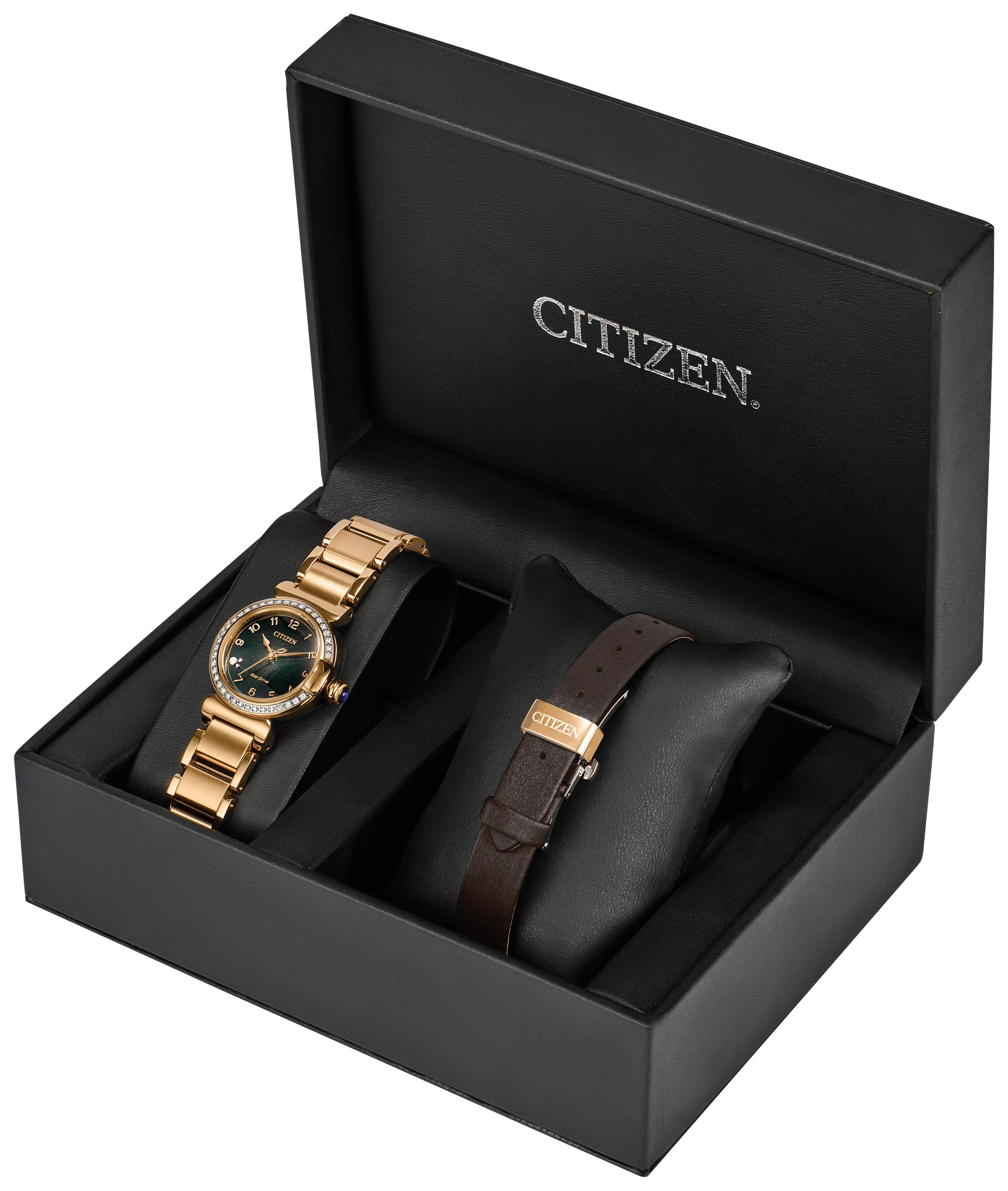 Citizen L Mae Green Dial Stainless Steel Bracelet EM1123-62X | CITIZEN